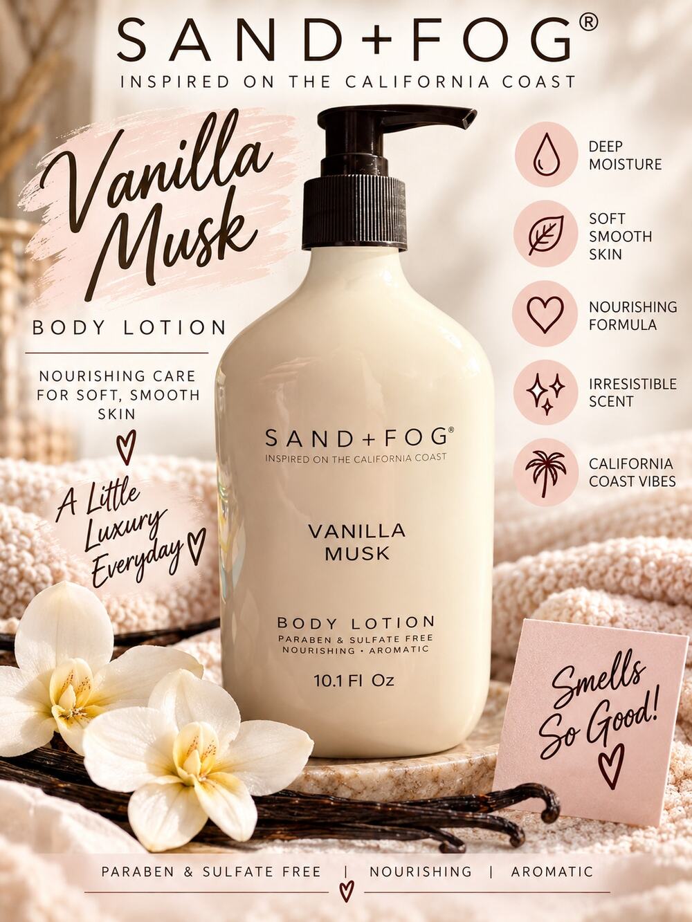 Sand + Fog Vanilla Musk Body Lotion 10.1oz NEW